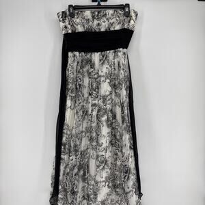 BCBG Maxazria Strapless Dress Size 6 Black And White Long Floral Pattern